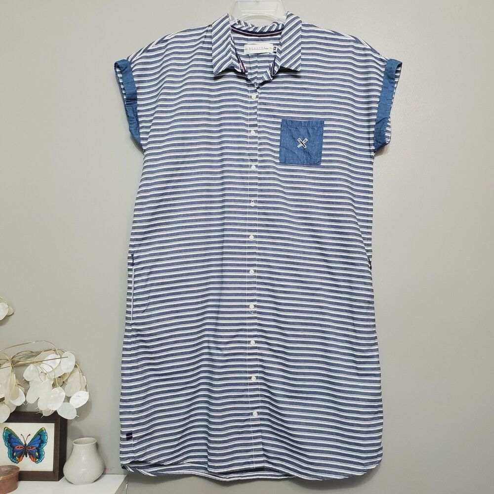 Regatta Shirt Dress Womens Size XL Blue Striped Button Up Lacrosse Preppy